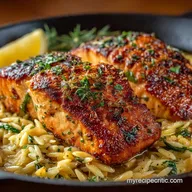 30Minute Seared Salmon with Lemon Orzo and Crispy Skin