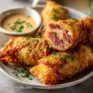 St Patricks Day Appetizers: Crispy Corned Beef Egg Rolls Cr&egrave;me