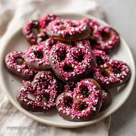 Chocolate Dipped Valentine Pretzels with Pink Sprinkles