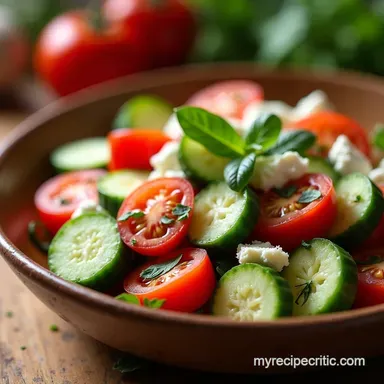 Sunshine in a Bowl Authentic Greek Cucumber Tomato Feta Salad Recipe Card