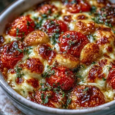 Baked Cherry Tomatoes Mozzarella for 4 Recipe Card