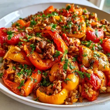 Beef Rice Stuffed Peppers for 6 Servings Recipe Card
