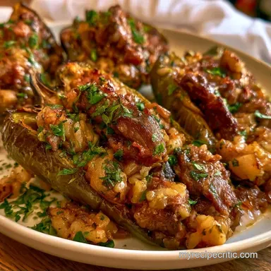 Baked Beef Stuffed Anaheim Peppers Recipe Card