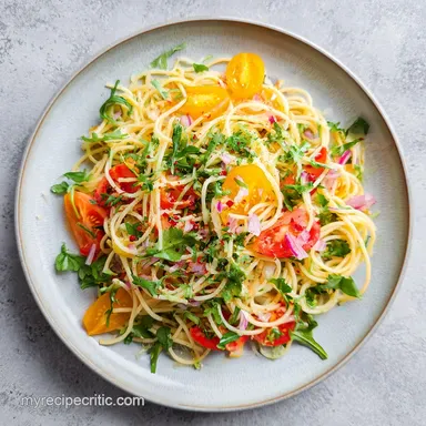 California Spaghetti Salad with Crisp Vegetables in 25 Minutes Recipe Card