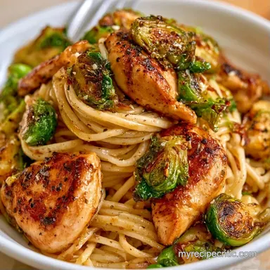 Creamy Chicken Brussels Sprouts Pasta Recipe Card