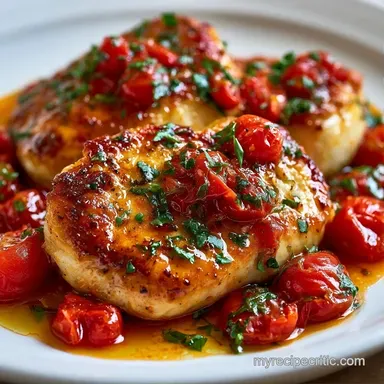 One-Pan Chicken Cherry Tomato Sauce Recipe Card