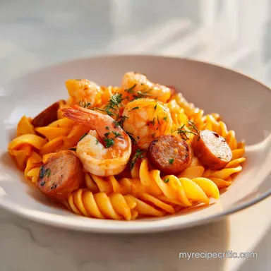One-Pot Cajun Shrimp Pasta with Sausage Recipe Card