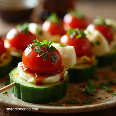 Easy Cucumber Caprese Salad Crisp Bites with Balsamic Drizzle Recipe Card