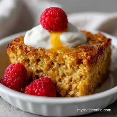 Easy Baked Oatmeal Recipe - Creamy with Golden Edges Recipe Card