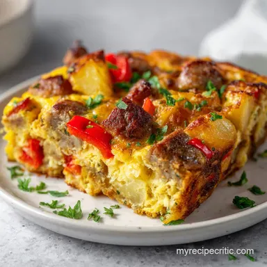 Easy Breakfast Casserole for 12 Servings: Golden and Baked Recipe Card