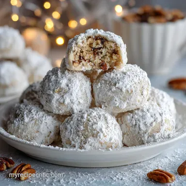 Easy Christmas Snowball Cookie with Pecans No-Bake Baked Recipe Card