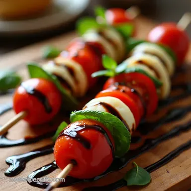 Easy Caprese Skewers with Silky Balsamic Glaze 30 Min Appetizer Recipe Card