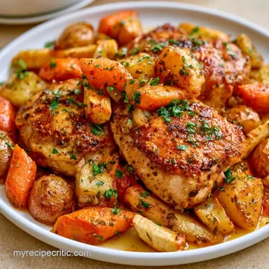 Fall Chicken Thighs One-Pan Roasted Recipe Card