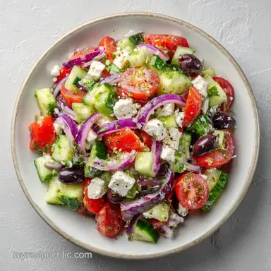 Feta Cucumber Tomato Salad in 10 Minutes Recipe Card