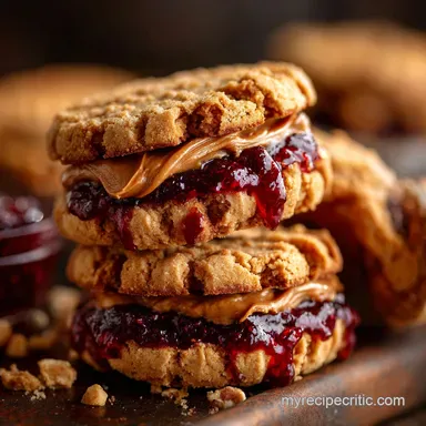 The Ultimate Chewy Flourless Peanut Butter Jelly Cookie Sandwiches Recipe Card