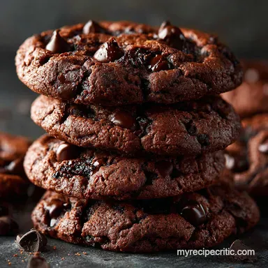 The Best Gooey Double Chocolate Chip Cookies Chewy Recipe Card