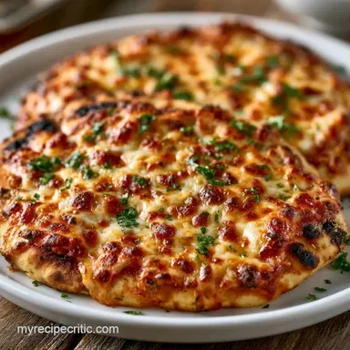 Crispy Garlic Naan Flatbread Pizza Recipe Card