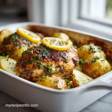 Greek Chicken and Potatoes: One-Pan Roasted for 5 Servings Recipe Card