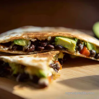 Groovy Avocado black bean quesadilla Quick Veggie Fiesta Recipe Card