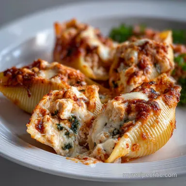 High Protein Pasta: Chicken Ricotta Stuffed Shells Bake Recipe Card