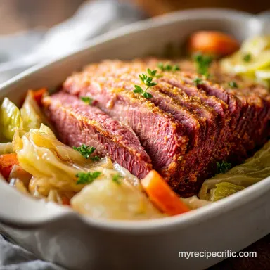 Corned Beef and Cabbage: Slow-Cooked Tender 8-Serving Dinner Recipe Card
