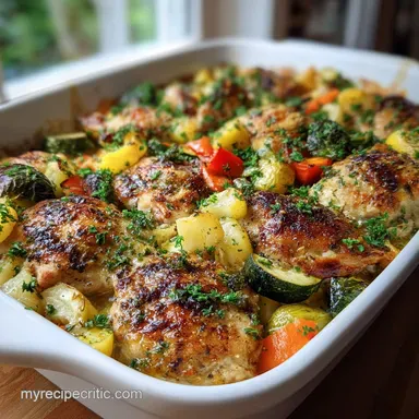 One Pan Chicken Veggie Bake: Crispy Baked Roasted Recipe Card