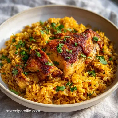 Chicken and Rice Recipe with Crispy Thighs Recipe Card
