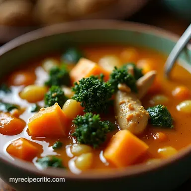 Simple Chicken and Kale Soup Recipe Hearty Quick Recipe Card