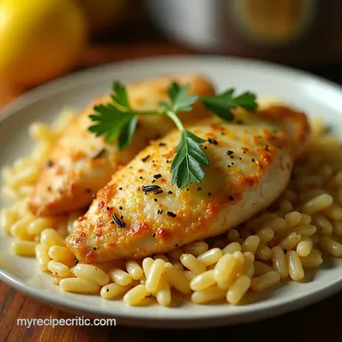 OnePot Lemon Garlic Orzo Chicken Sunshine on a Plate Recipe Card