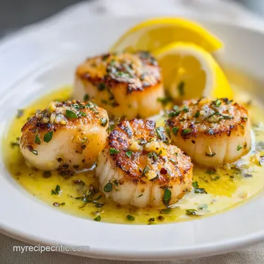 Pan Seared Scallops for 4 Servings with Lemon Butter Sauce Recipe Card