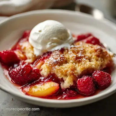 Peach Raspberry Cobbler Recipe for 8 Servings Recipe Card