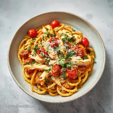 30-Min Pesto Chicken Pasta with Tomatoes Recipe Card