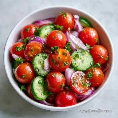 Quick Cherry Tomato Cucumber Salad (10m) Recipe Card
