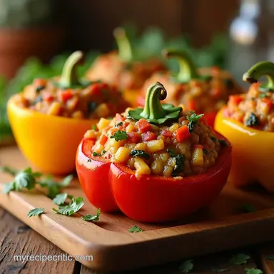 Rainbow Veggie Healthy Stuffed Peppers Recipe Mediterranean Recipe Card