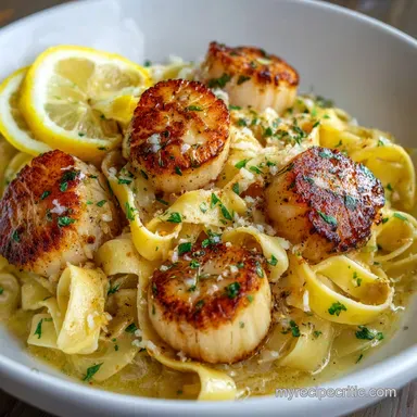 Scallops Pasta: Quick Lemon-Garlic White Wine Butter Sauce Recipe Recipe Card