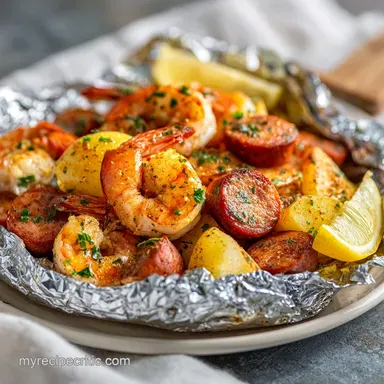 Shrimp and Sausage Seafood Boil Foil Packets for 4 Servings