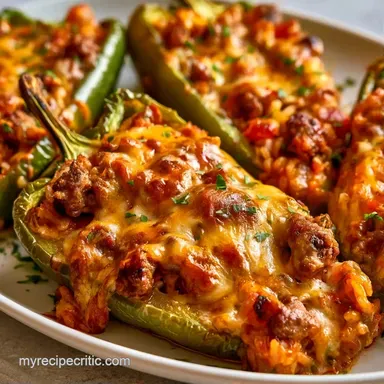 Beef Stuffed Anaheim Peppers Recipe Recipe Card