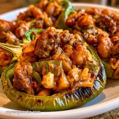 Beef Stuffed Anaheim Peppers Recipe Card
