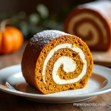 Fluffy Pumpkin Spice Roll Cake with Cream Cheese Filling Recipe Card