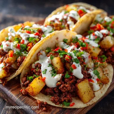Breakfast Tacos Ultimate Chorizo and Potato Recipe with Crema Recipe Card
