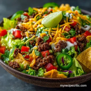 Zesty Beef Taco Salad Recipe with Homemade LimeCumin Vinaigrette Recipe Card