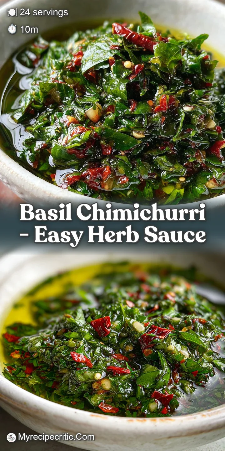 Close-up showcasing coarsely chopped basil leaves in chimichurri; glistening oil coats the herbs, promising zesty, aromati...