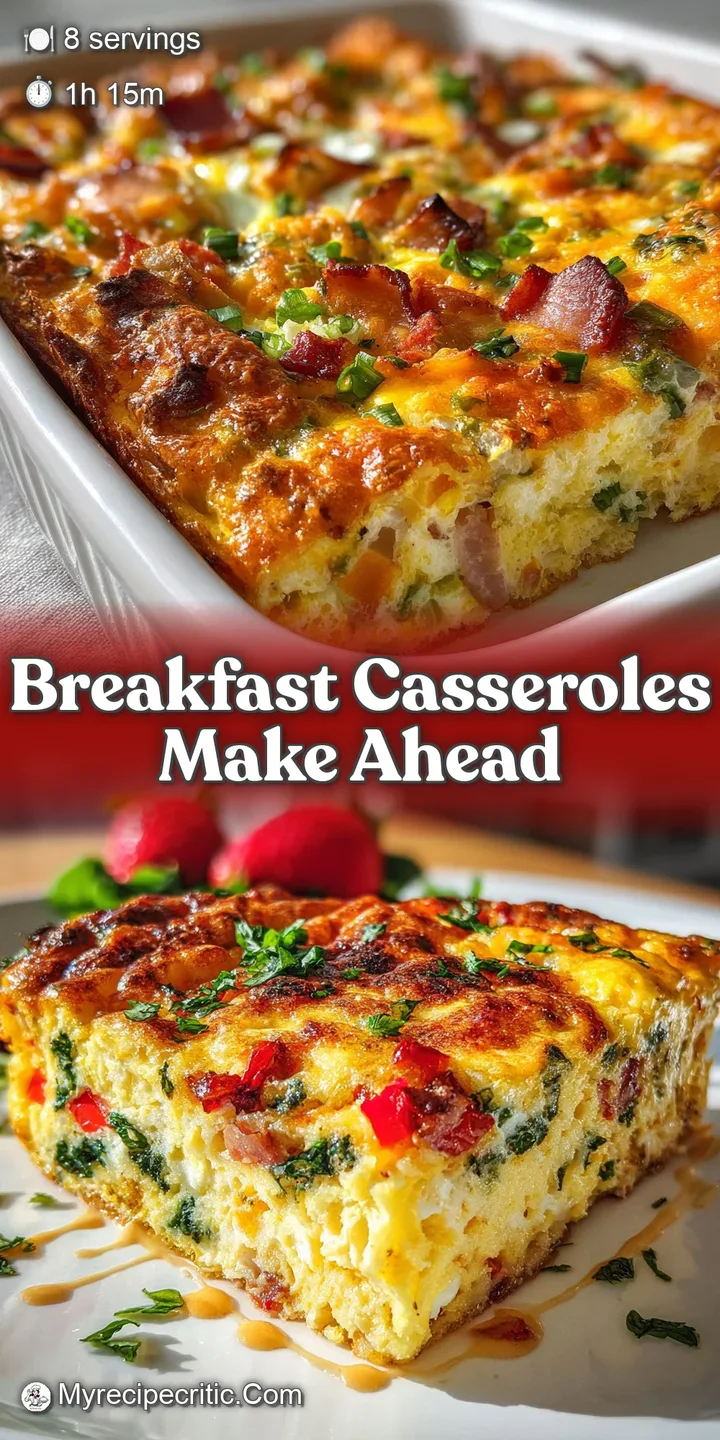 Close-up of a breakfast casserole showing the flaky, golden-brown top with visible layers of sausage, eggs, and melted che...