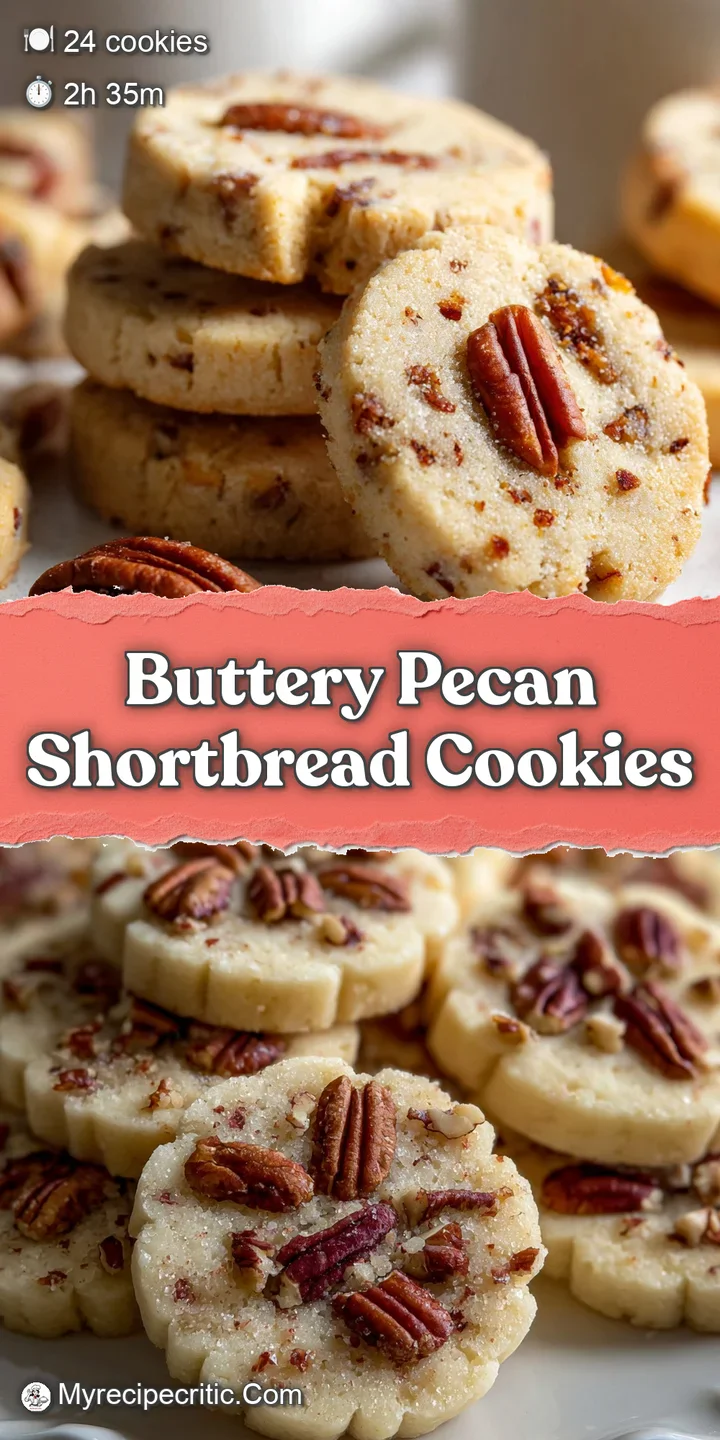 Close-up of a buttery pecan shortbread cookie, showcasing its delicate texture and the rich, nutty color of the pecan.