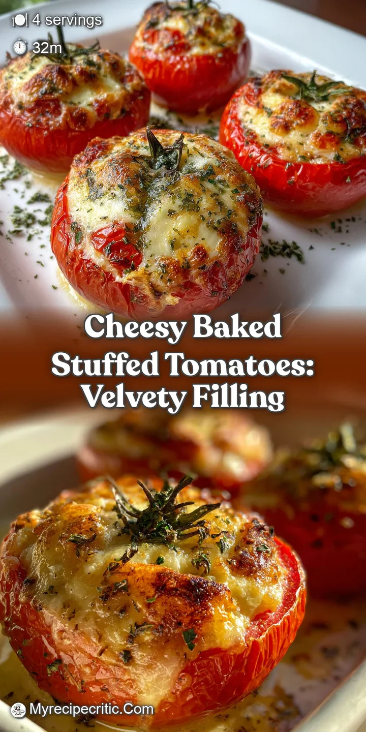 Close-up of a cheesy stuffed tomato, the melted cheese stretches enticingly, hinting at savory flavors and herbal aroma.