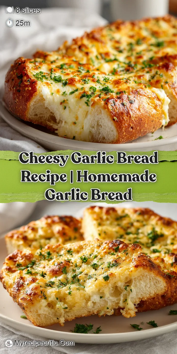 A close-up captures the irresistible texture of molten cheese and toasted garlic on a golden crust.