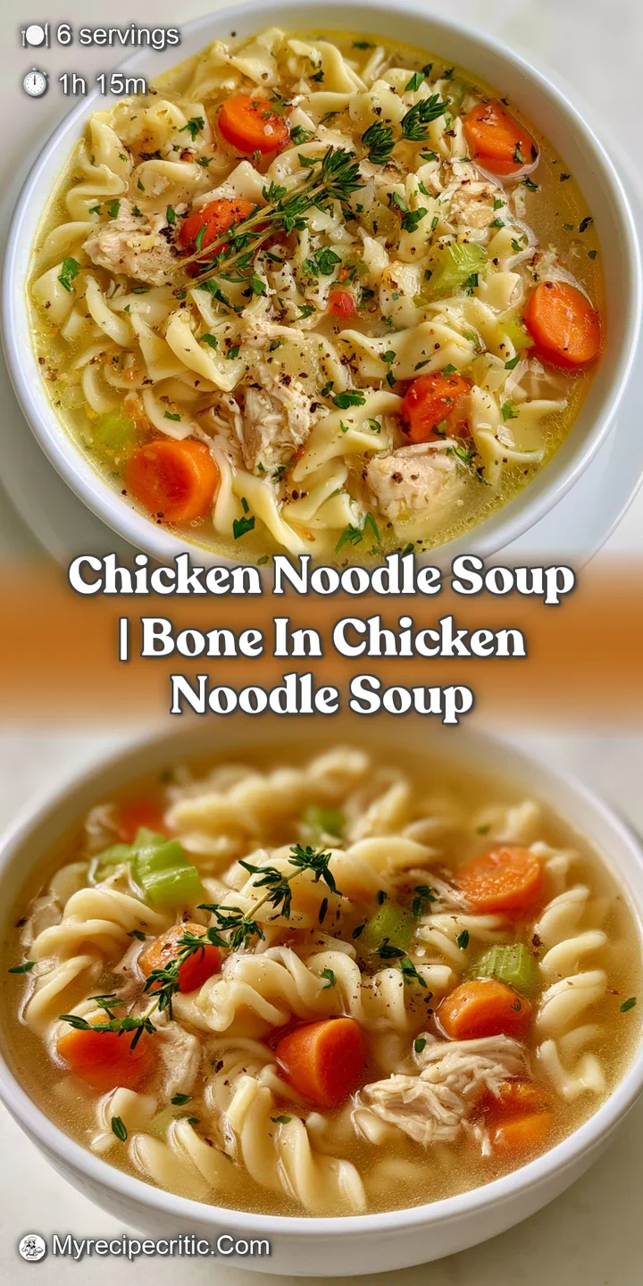 Macro shot of glistening chicken chunks and tender golden noodles immersed in a hot, translucent savory yellow broth.