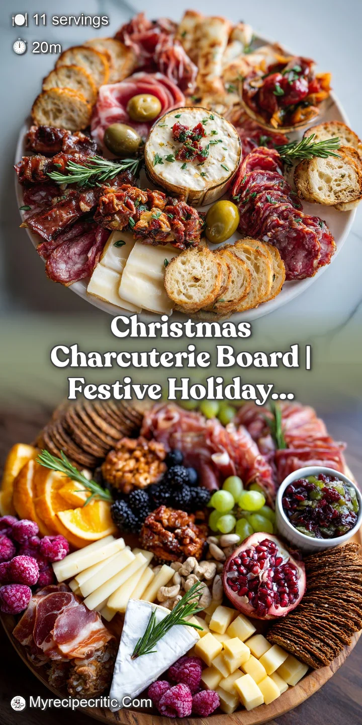 Close-up of ruby red pomegranate seeds scattered over creamy brie and a variety of savory crackers.