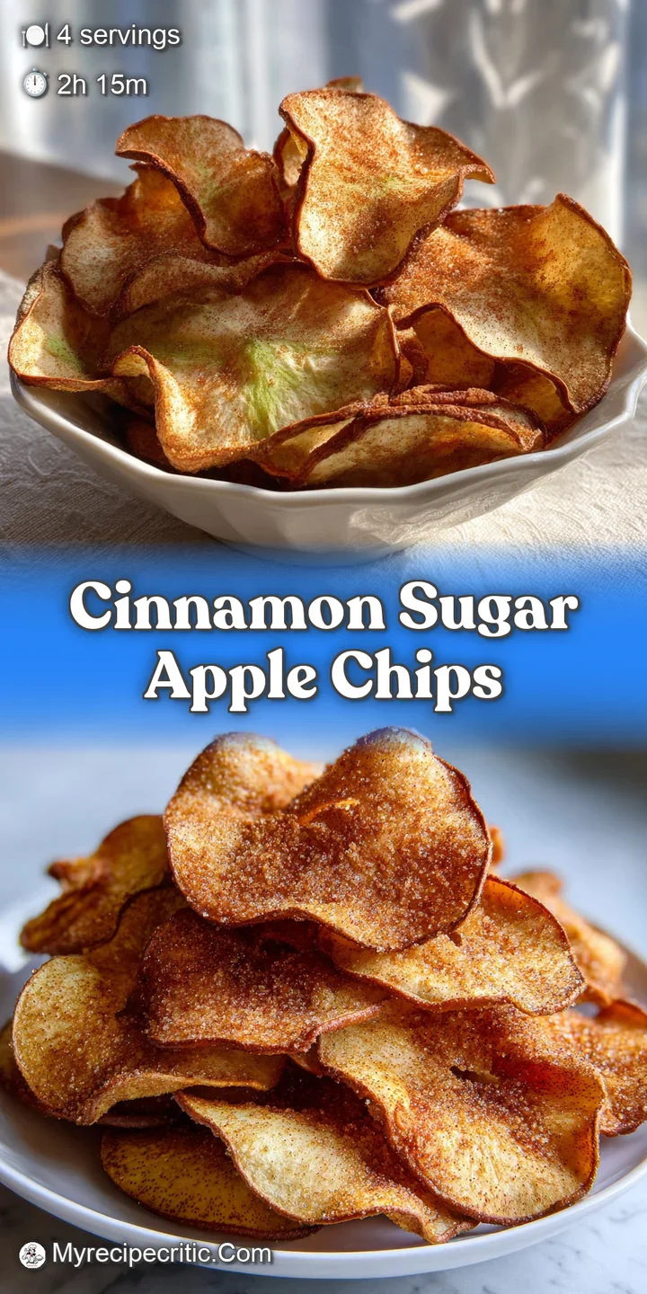 Close-up of a cinnamon sugar apple chip, highlighting the caramelized edges and the speckled texture of spice against the ...