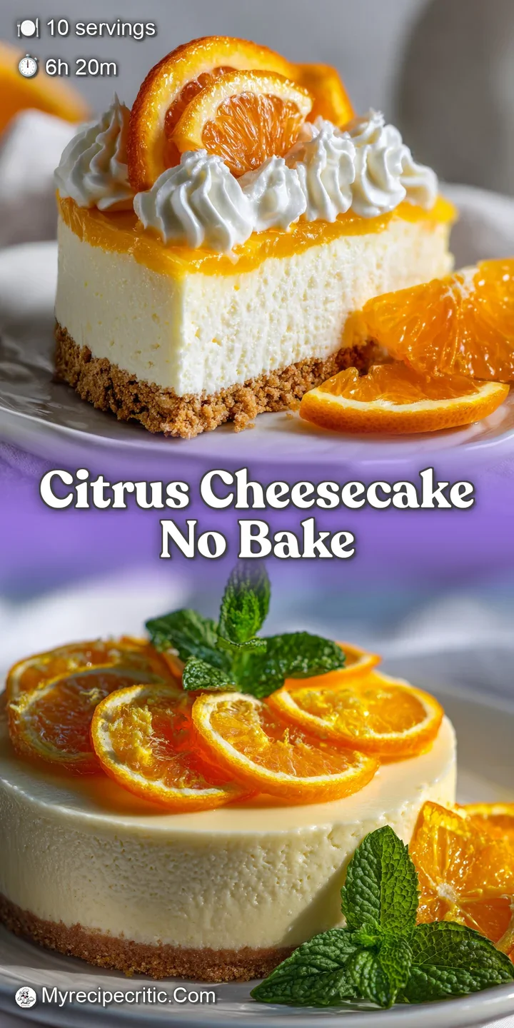 Close-up of a zesty citrus cheesecake highlighting its velvety texture, bright colors, and flaky graham cracker crust edge.